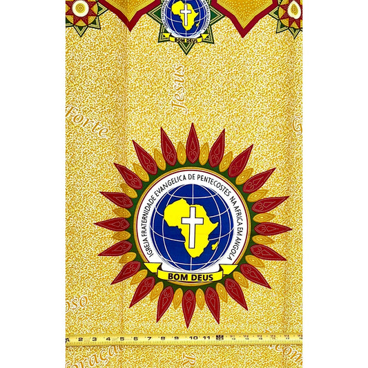African Print Fabric/ Ankara - Mustard Yellow, Dark Red 'Bom Deus,’ 1 YARD