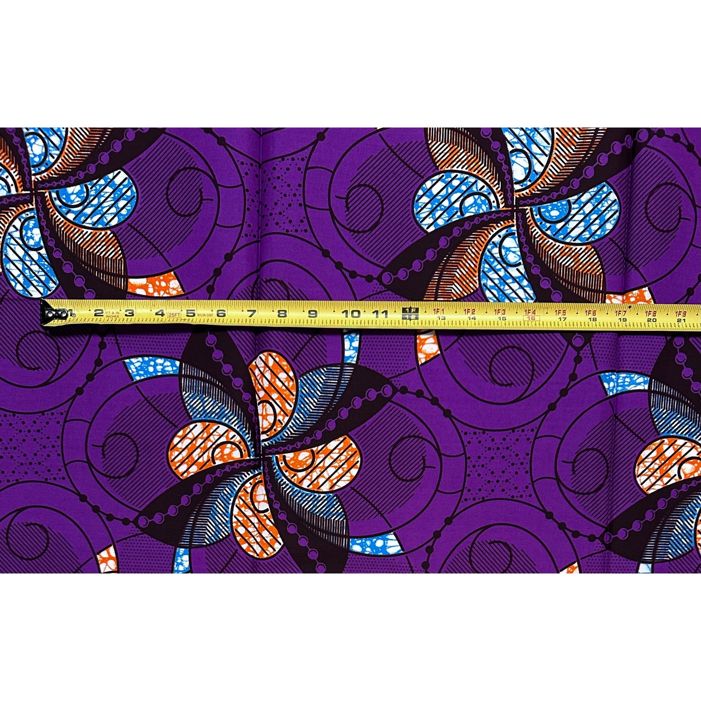 African Print Fabric/ Ankara - Purple, Blue, Brown, Orange ‘Festival Ayaba' Design, 1 YARD