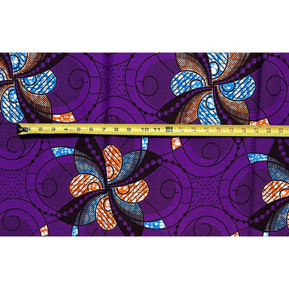 African Print Fabric/ Ankara - Purple, Blue, Brown, Orange ‘Festival Ayaba' Design, 1 YARD