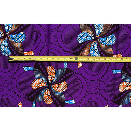 African Print Fabric/ Ankara - Purple, Blue, Brown, Orange ‘Festival Ayaba' Design, 1 YARD
