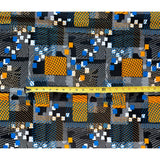 African Print Fabric/ Ankara - Blue, Black, Marigold 'African Billionaire' Design, YARD or WHOLESALE