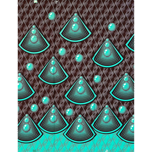 African Fabric/ Ankara - Turquoise, Brown "Stand Firm", 1 YARD