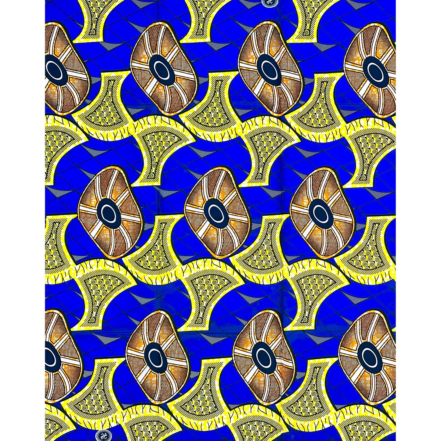 African Print Fabric/ Ankara - Blue, Yellow, Orange ‘Oba’s Vanguard' Design, 1 YARD