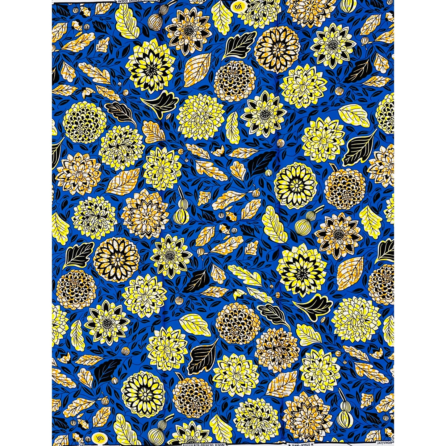 African Print Fabric/ Ankara - Blue, Yellow, Brown 'Ebele Garden' Design, 1Yard