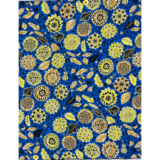 African Print Fabric/ Ankara - Blue, Yellow, Brown 'Ebele Garden' Design, 1Yard