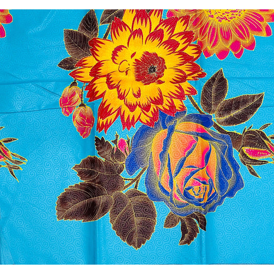 African Print Fabric/Ankara - Sky Blue, Pink, Red 'Epic Blooms' Design, YARD or WHOLESALE