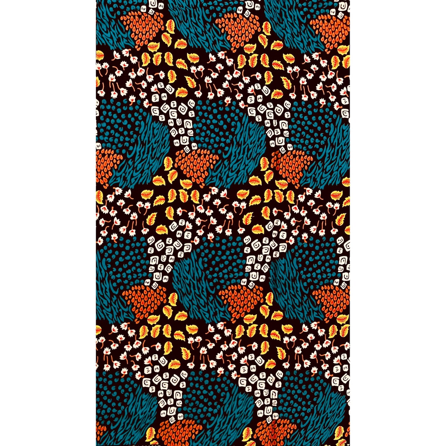 African Print Fabric/ Ankara -Teal, Brown, Yellow 'Wealth of Calabar', Per YARD or WHOLESALE