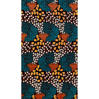 African Print Fabric/ Ankara -Teal, Brown, Yellow 'Wealth of Calabar', Per YARD or WHOLESALE