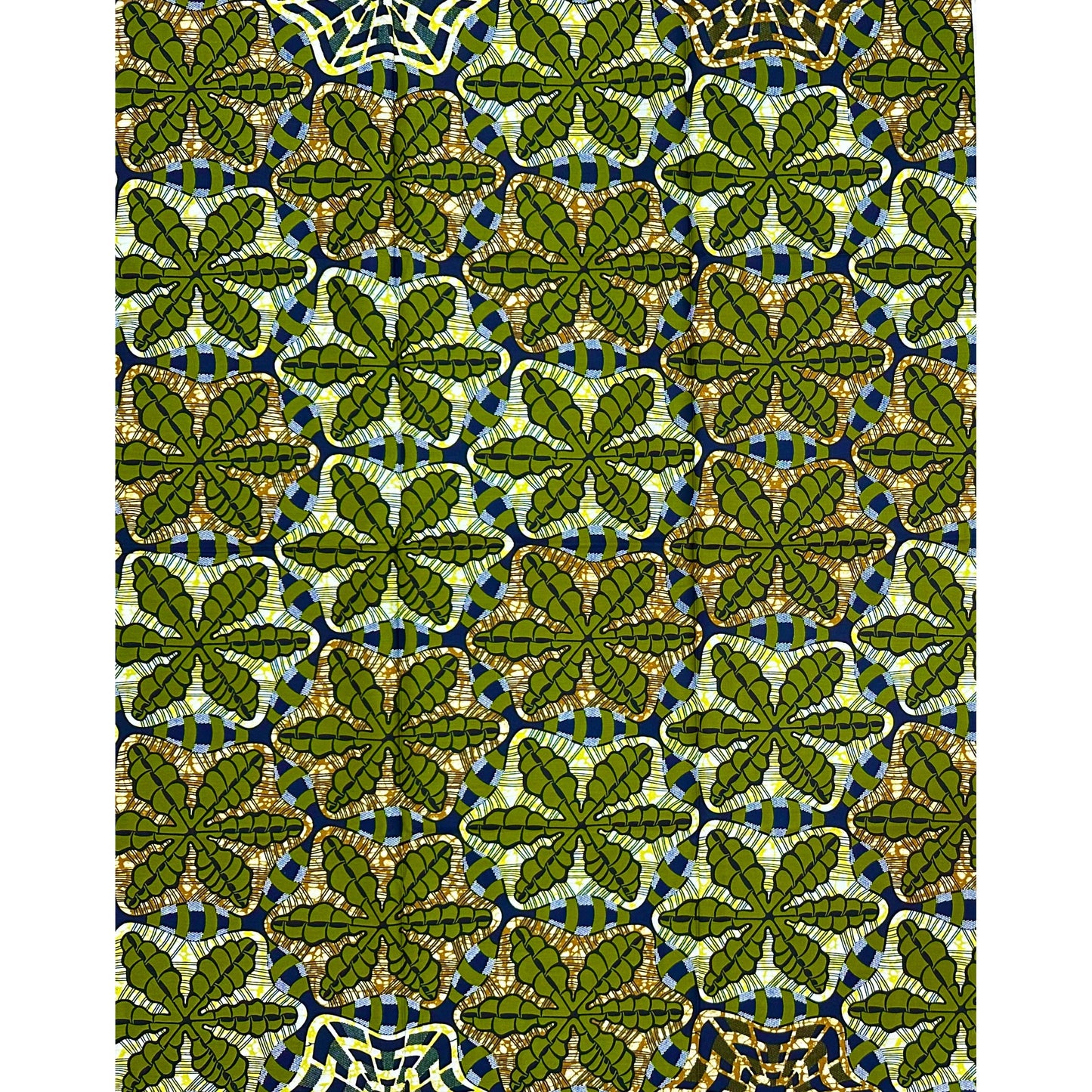 African Print Fabric/Ankara - Green, Brown, Yellow "Iroko House" Design