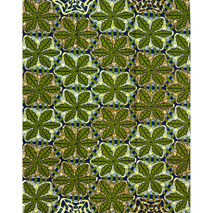African Print Fabric/Ankara - Green, Brown, Yellow "Iroko House" Design