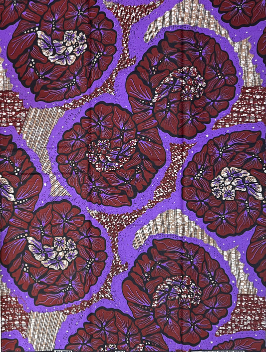 African Print Fabric/ Ankara - Purppe, Brown 'Aunties Association', YARD or WHOLESALE