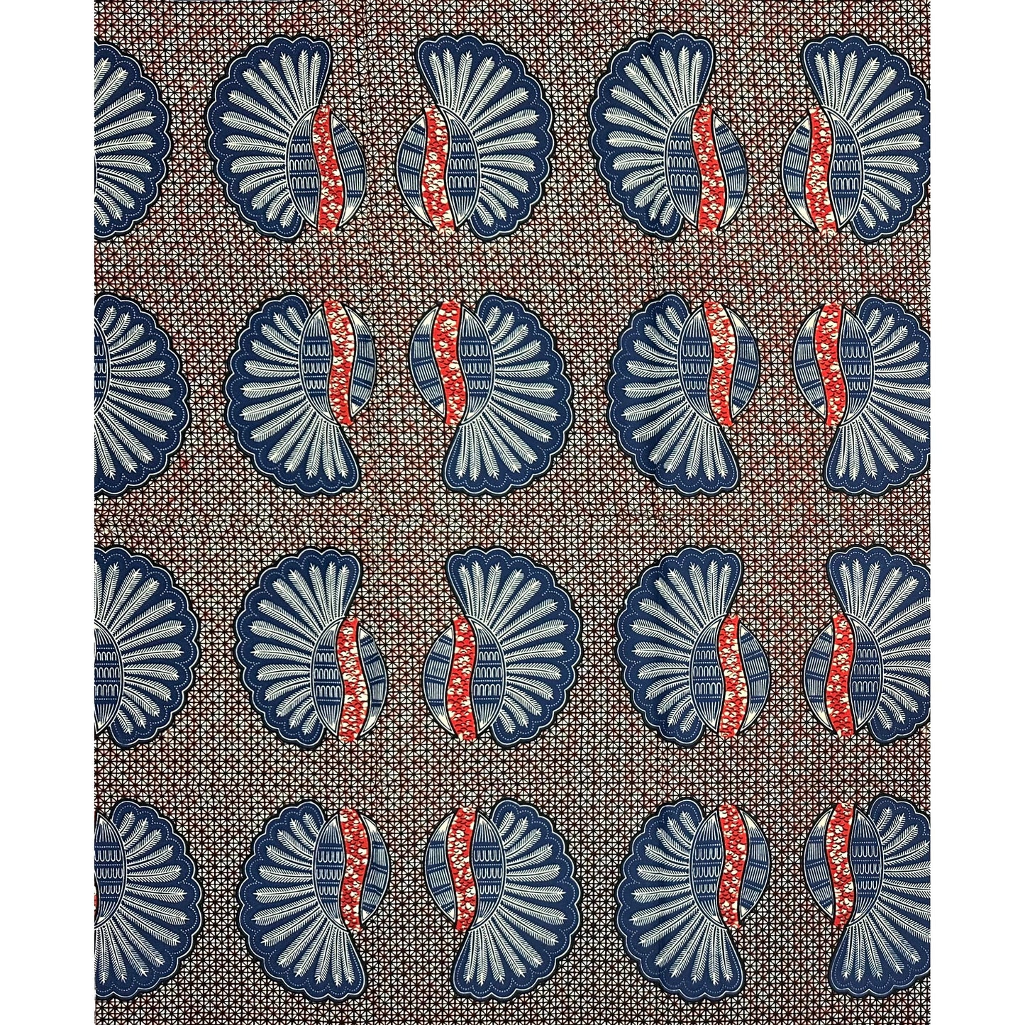 African Print Fabric/ Ankara - Blue, Brown "Chief", 1 YARD
