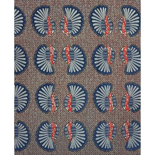 African Print Fabric/ Ankara - Blue, Brown "Chief", 1 YARD