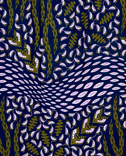 African Print Fabric/ Ankara - Pink, Brown, Navy 'Flight Before Dawn', 1 Yard