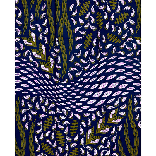 African Print Fabric/ Ankara - Pink, Brown, Navy 'Flight Before Dawn', 1 Yard