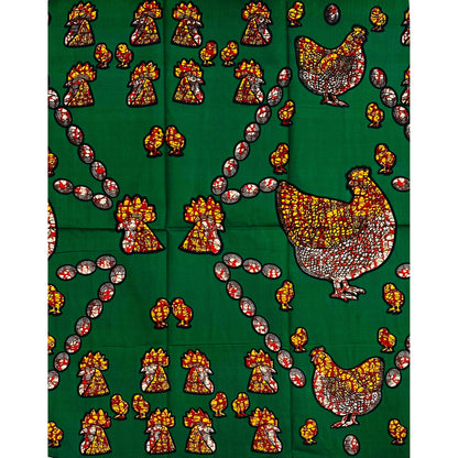 African Print Fabric/ Ankara - Green, Brown, Yellow 'Chicken or the Egg,’ 1 YARD