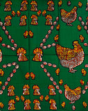 African Print Fabric/ Ankara - Green, Brown, Yellow 'Chicken or the Egg,’ 1 YARD