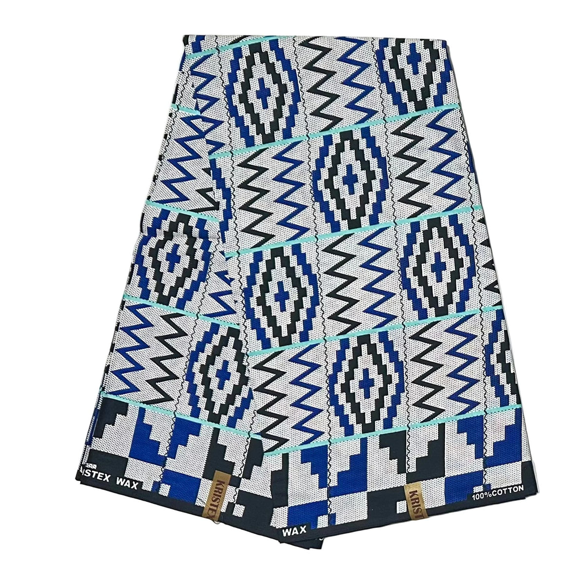 African Print Fabric/ Ankara - Blue, White, Black 'Azuri Meridian', YARD or WHOLESALE