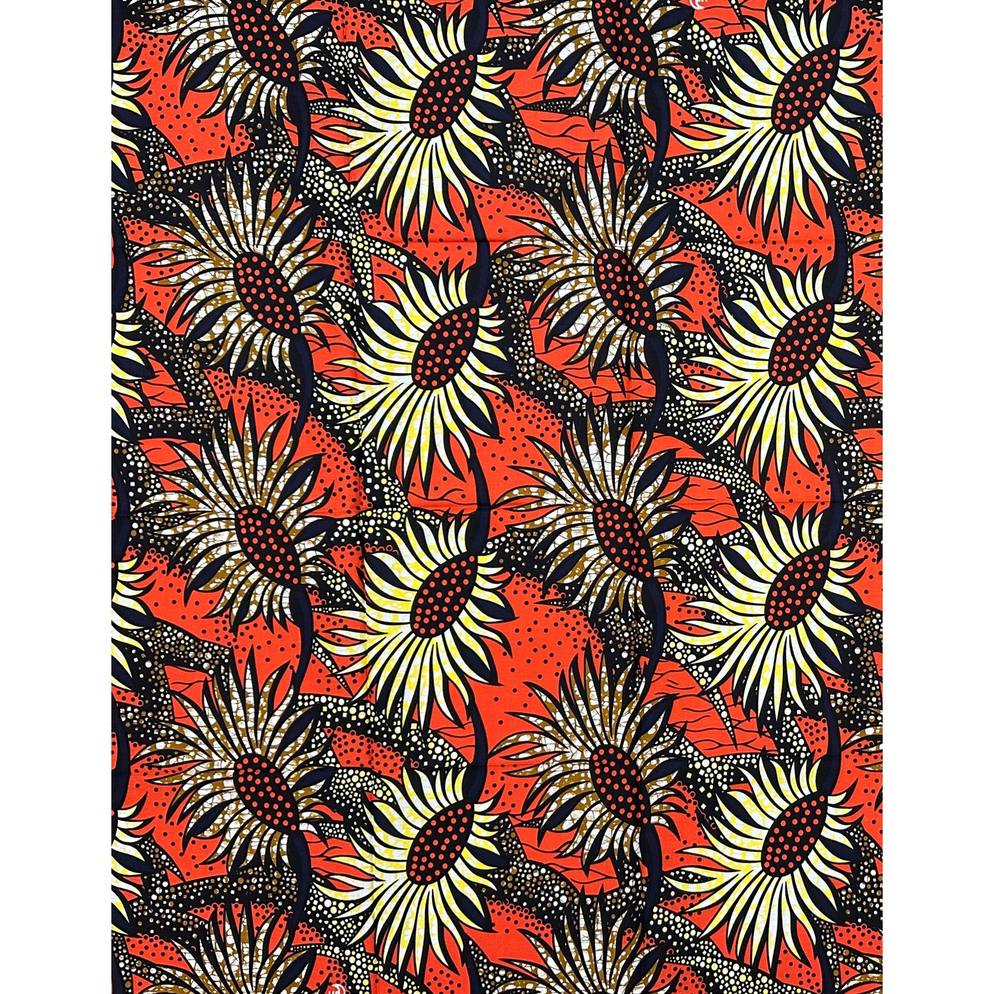 African Print Fabric/Ankara - Orange, Yellow, Brown “Sunfire Garden" Design, Yard