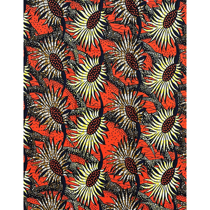 African Print Fabric/Ankara - Orange, Yellow, Brown “Sunfire Garden" Design, Yard
