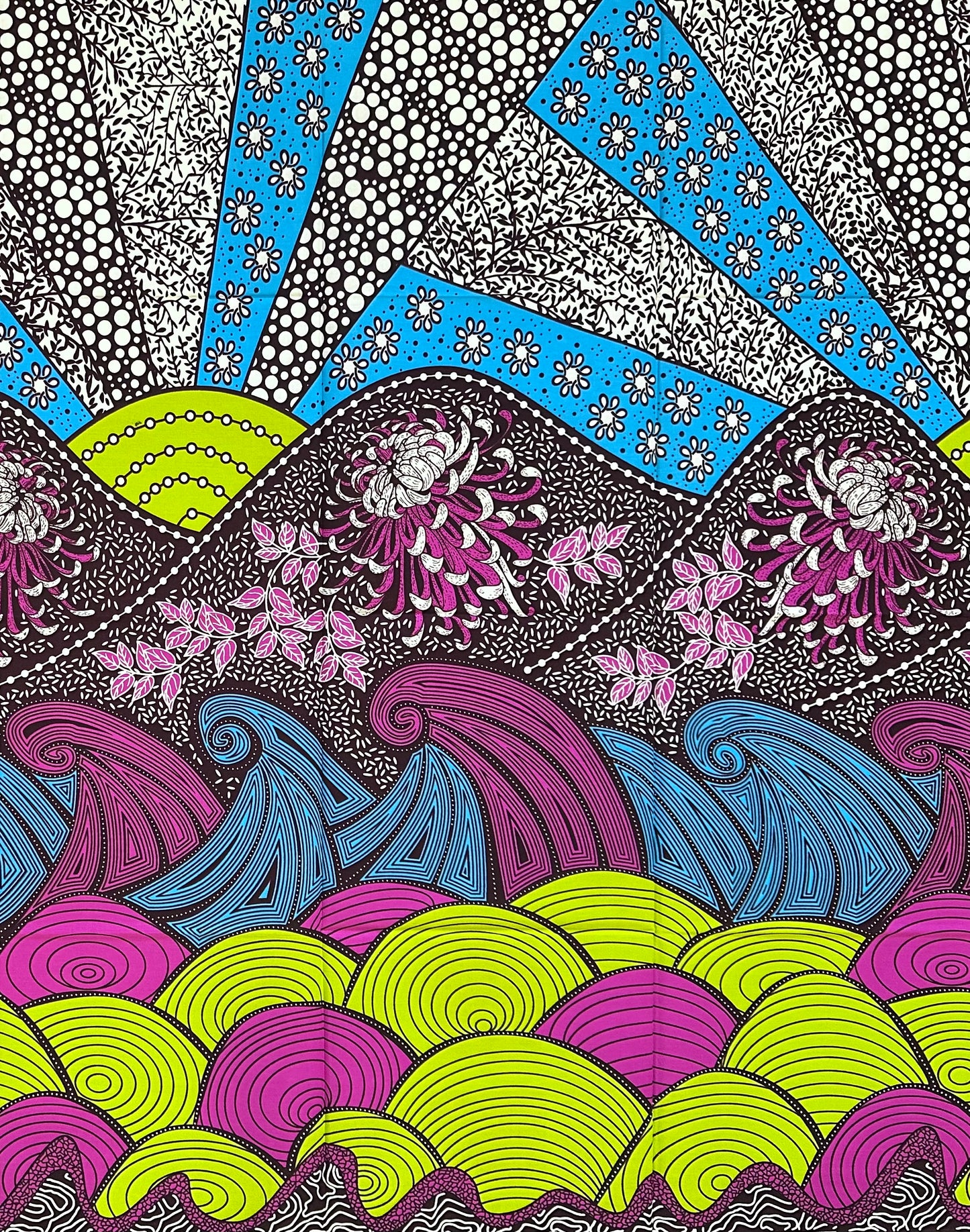 African Print Fabric/Ankara - Purple, Blue, Green, Brown "Contour Assembly" Design, Yard