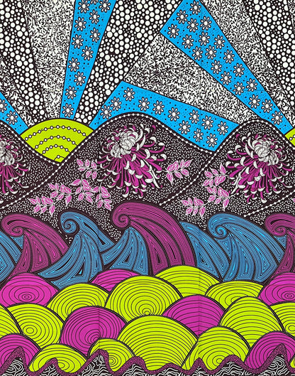 African Print Fabric/Ankara - Purple, Blue, Green, Brown "Contour Assembly" Design, Yard