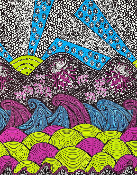 African Print Fabric/Ankara - Purple, Blue, Green, Brown "Contour Assembly" Design, Yard
