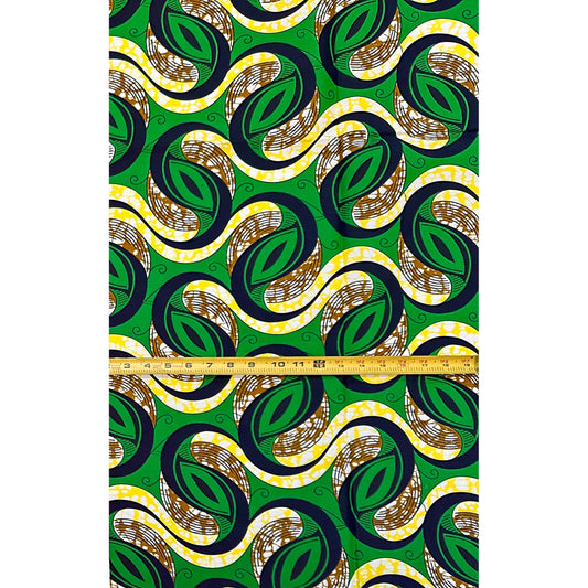 African Print Fabric/ Ankara - Green, Yellow, Brown 'Deep Roots,' YARD