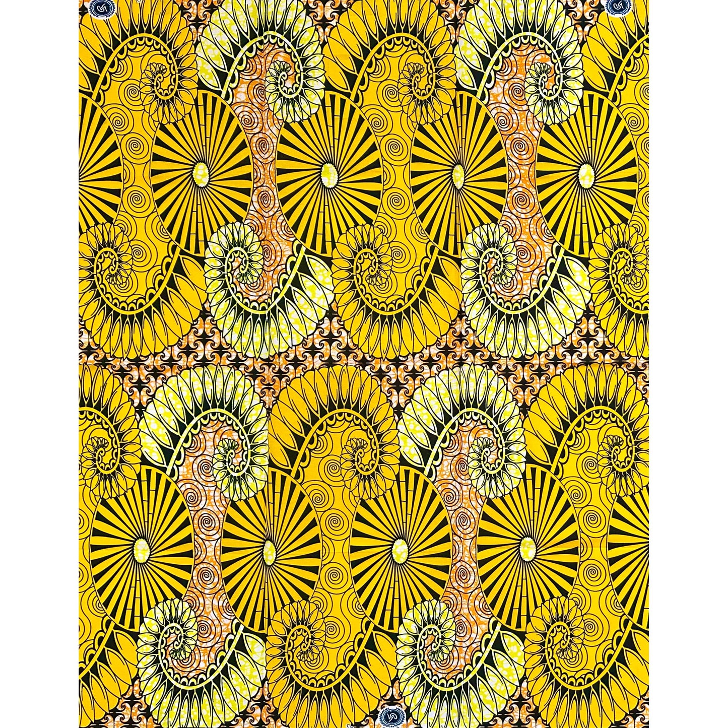 African Print Fabric/Ankara - Yellow, Black, Orange "Golden Oya" Design, Per Yard