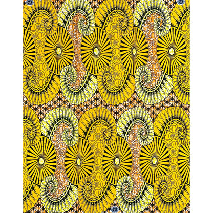 African Print Fabric/Ankara - Yellow, Black, Orange "Golden Oya" Design, Per Yard