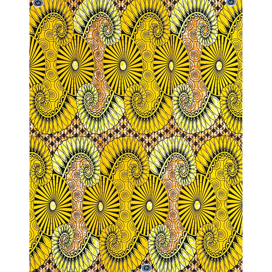 African Print Fabric/Ankara - Yellow, Black, Orange "Golden Oya" Design, Per Yard