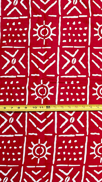 African Print Fabric/ Ankara - Red, White 'Bola Code' Design, YARD or WHOLESALE