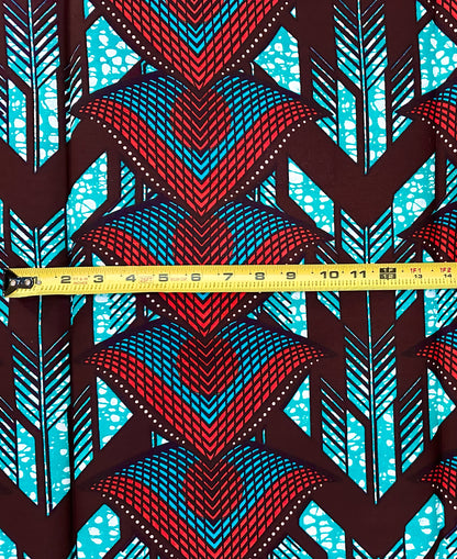 African Print Fabric/ Ankara - Teal, Dark Orange 'Kiongozi Direct' Design, YARD or WHOLESALE
