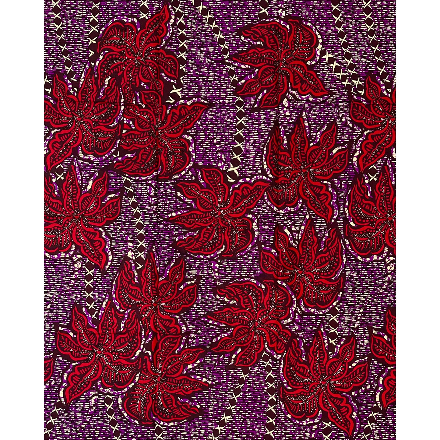 African Print Fabric/Ankara - Purple, Red, Beige 'Ashanti Flame' Design, 1 YARD
