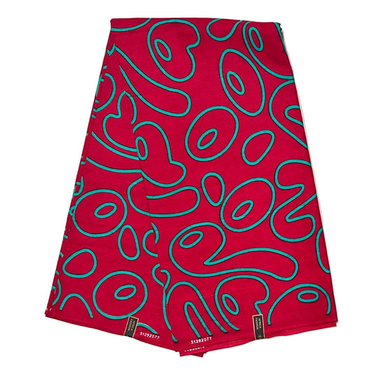 African Print Fabric/ Ankara - Red, Teal 'Main Character Mischief', Per Yard or Wholesale