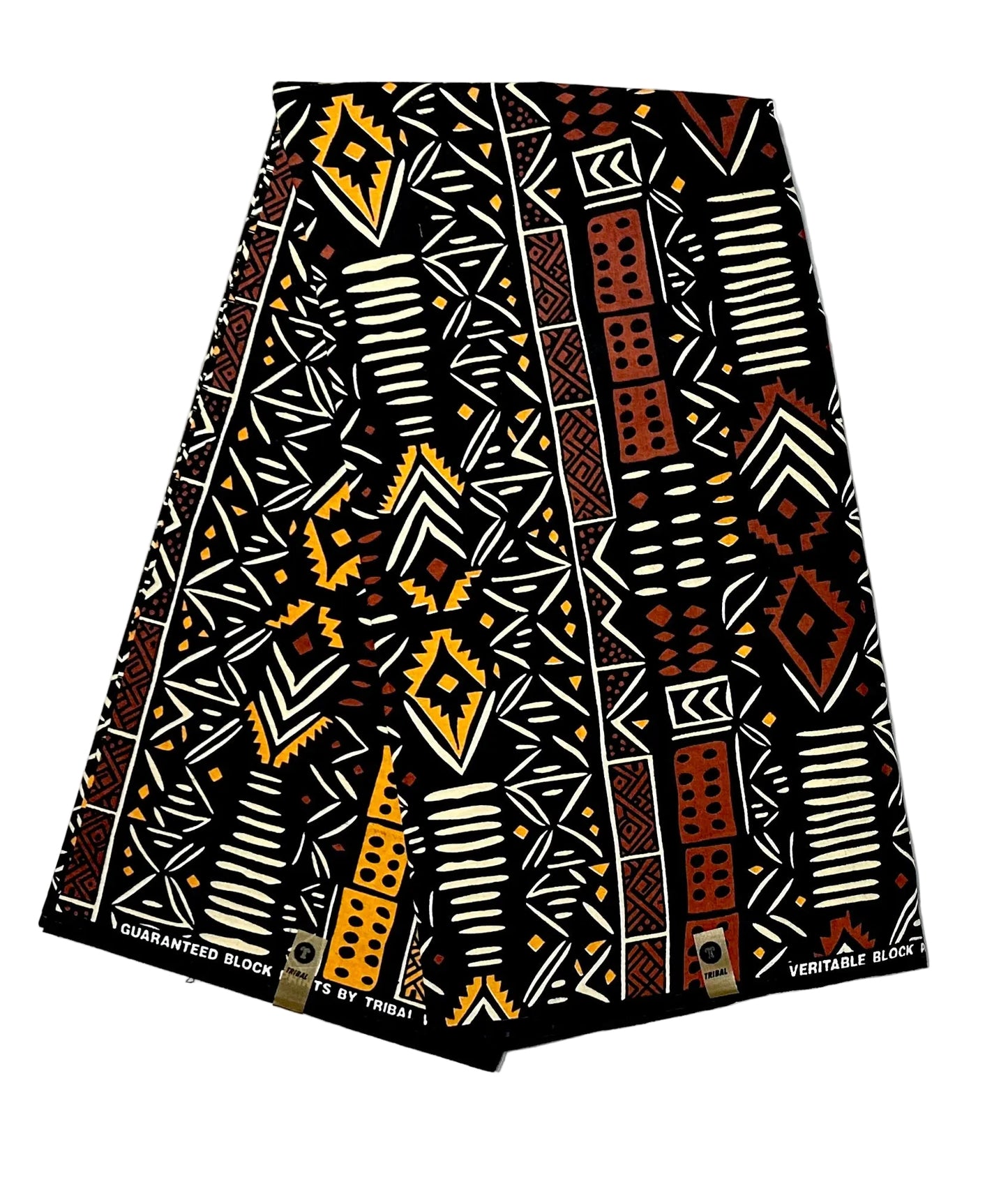 African Print Fabric/ Ankara - Black, Brown, Beige, Marigold "The Knowing", YARD or WHOLESALE