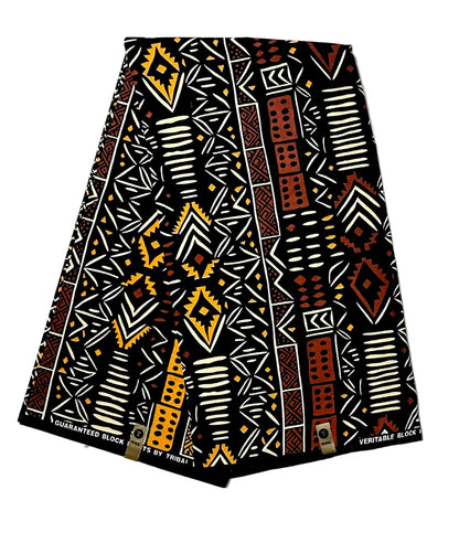African Print Fabric/ Ankara - Black, Brown, Beige, Marigold "The Knowing", YARD or WHOLESALE