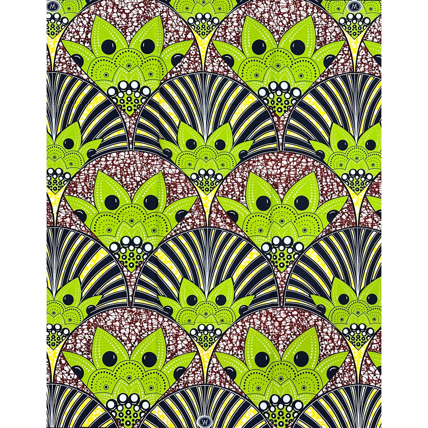 African Print Fabric/ Ankara - Green, Yellow, Brown 'Kumasi Crown' Design, 1 Yard