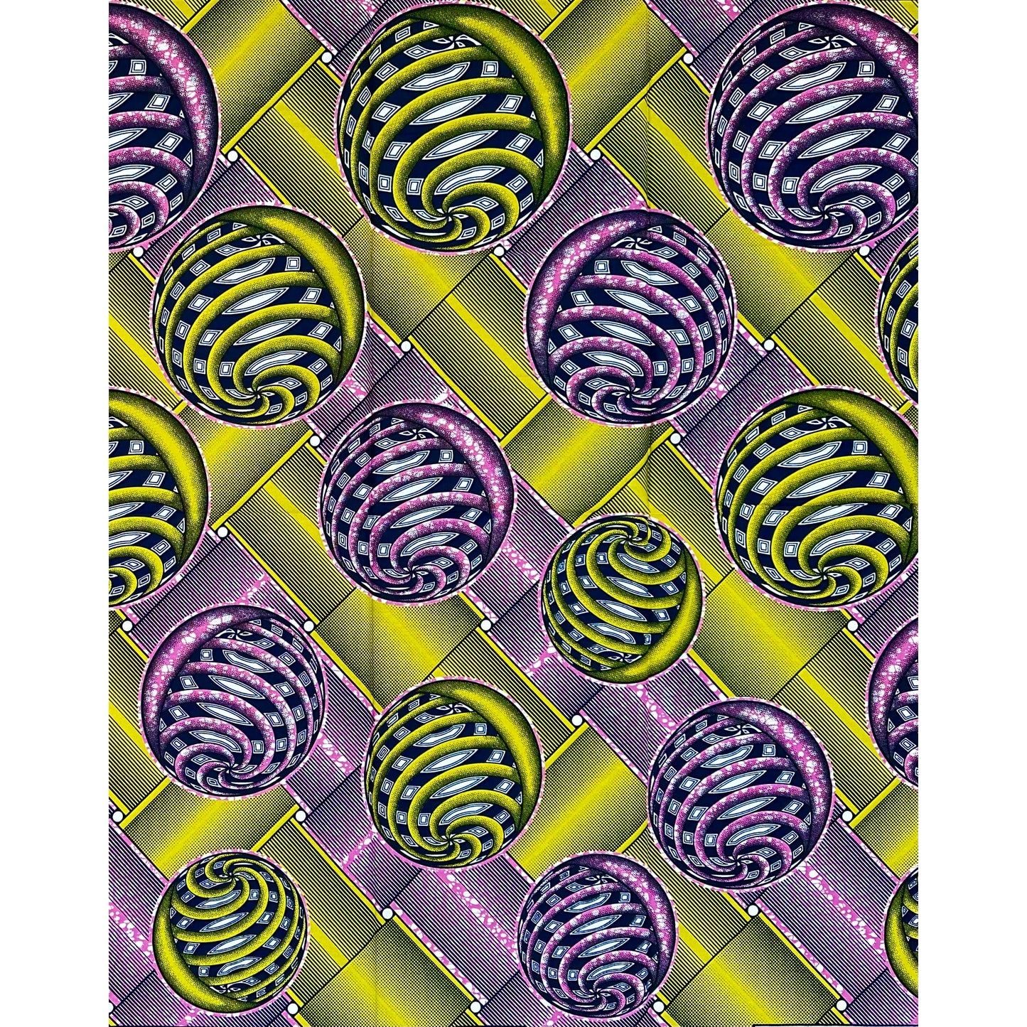 African Print Fabric/ Ankara - Purple, Chartreuse 'The World Never Stands Still' YARD