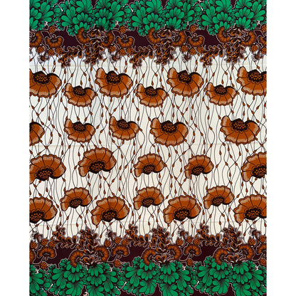 African Print Fabric/ Ankara - Cream, Brown, Green 'Zuri Journey,’ YARD