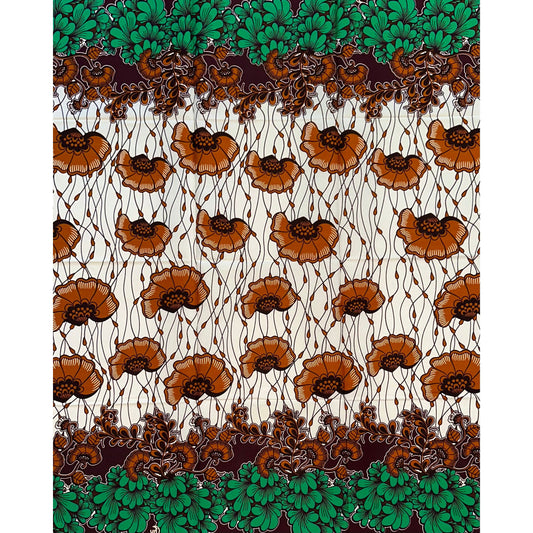 African Print Fabric/ Ankara - Cream, Brown, Green 'Zuri Journey,’ YARD