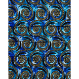 African Print Fabric/ Ankara - Blue, Beige, Black 'Bimi Spiral', YARD or WHOLESALE
