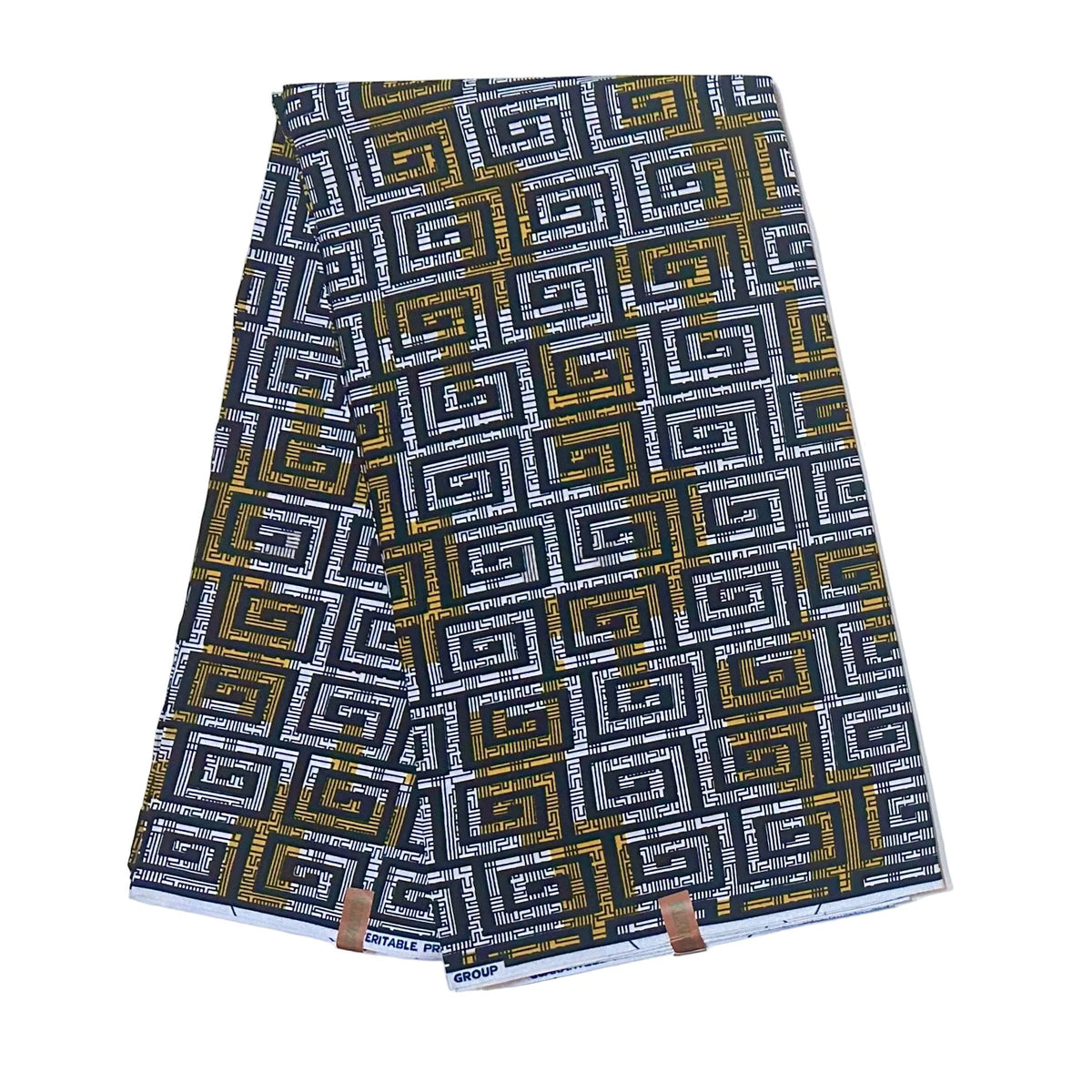 African Print Fabric/ Ankara - Black, White, Yellow 'Corners of Kabala' Design, YARD or WHOLESALE