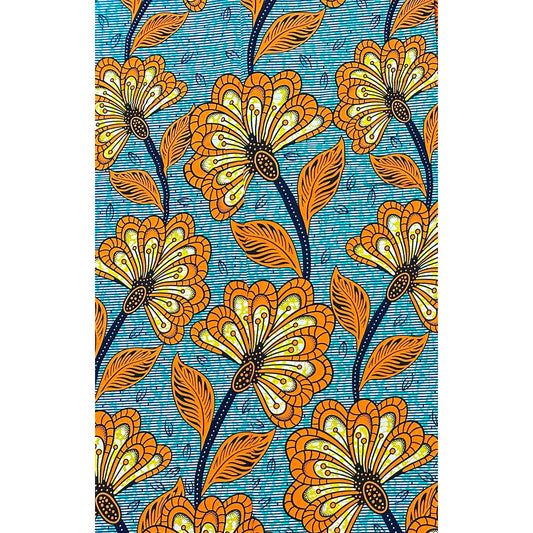 African Print Fabric/ Ankara - Turquoise, Orange, Yellow ‘Bright Side' Design, YARD or WHOLESALE