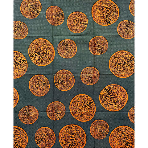 African Print Fabric/ Ankara - Orange, Black, Beige ‘Roots of Wisdom' Pattern