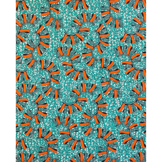 African Print Fabric/ Ankara - Green, Orange 'Movement Reveals Direction,' YARD
