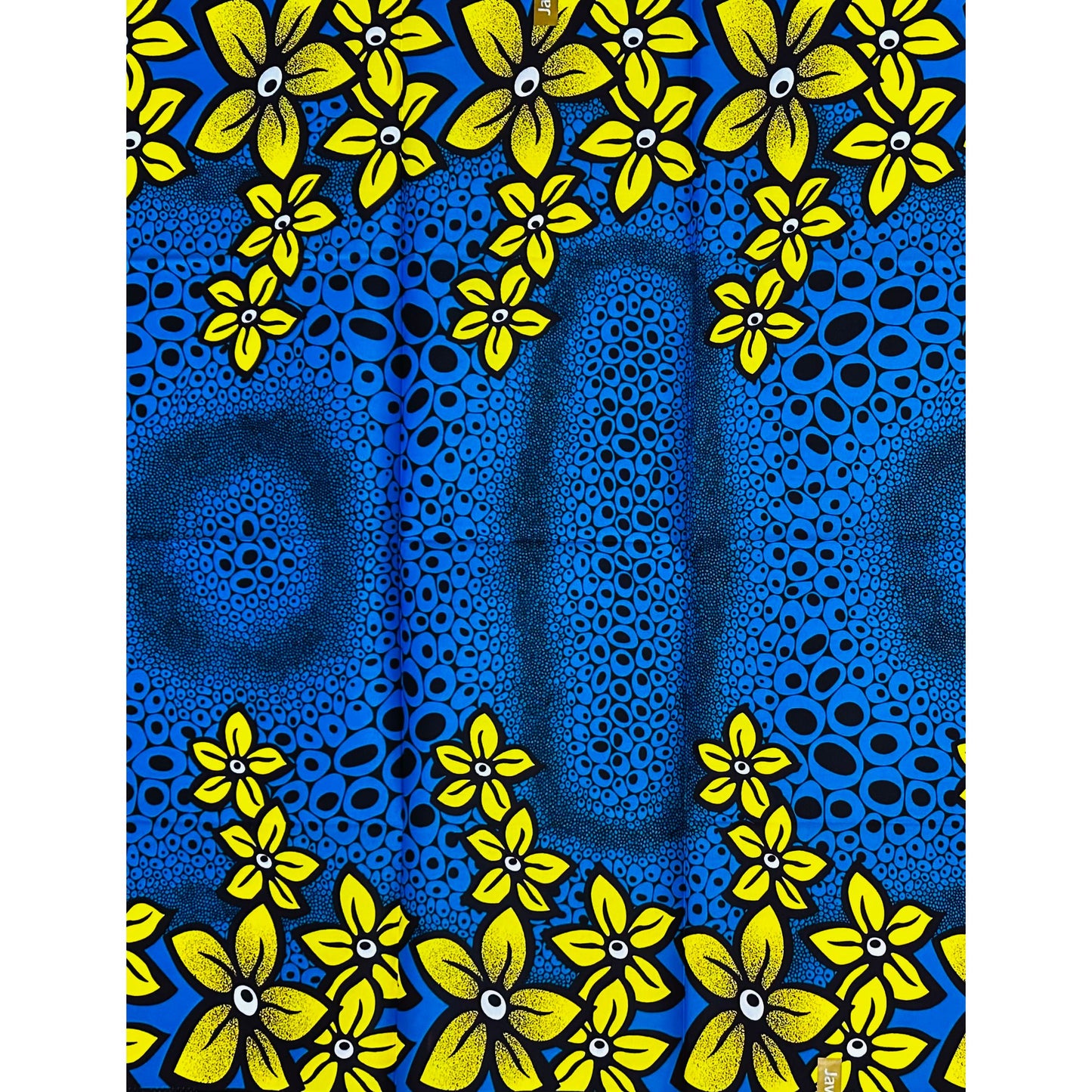 African Print Fabric/ Ankara - Blue, Yellow ‘Askia' Design, 1 YARD