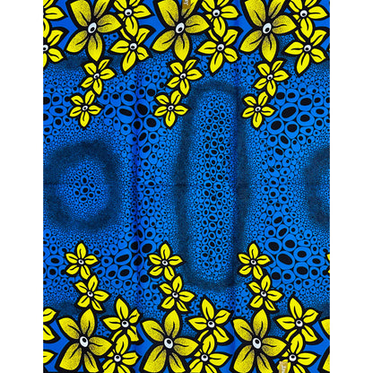 African Print Fabric/ Ankara - Blue, Yellow ‘Askia' Design, 1 YARD