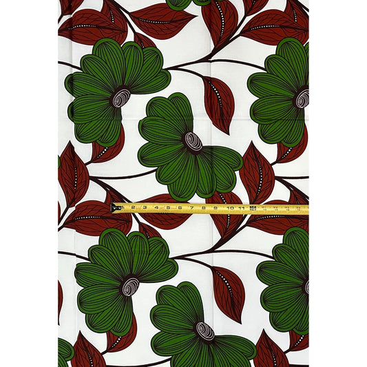African Print Fabric/Ankara - Green, Brown "Ewa Verde" Design