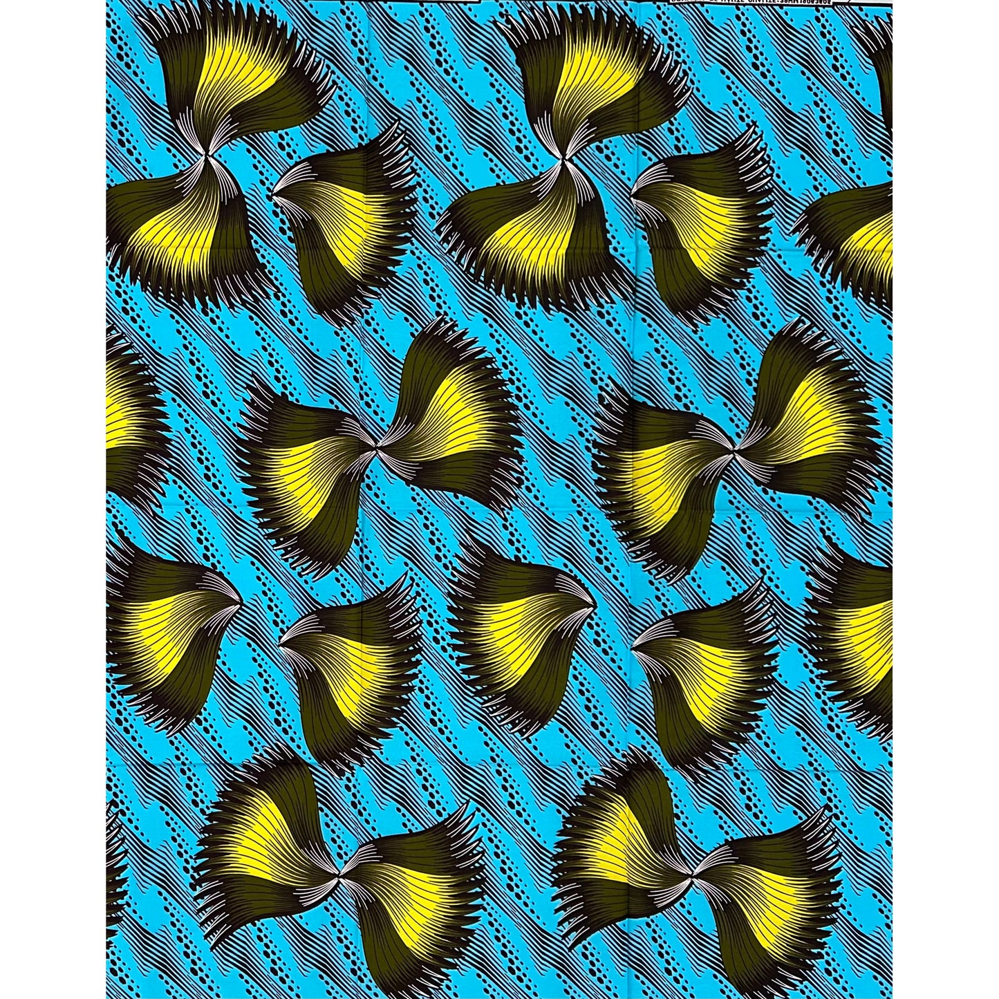 African Print Fabric/Ankara - Blue, Yellow, Green “Ayé Wings" Design, 1 Yard